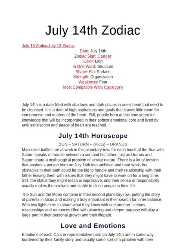 Unveiling The Mystique Of The July 14th Zodiac